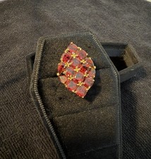 BBJ 925 Garnet Cluster Cocktail Ring Yellow Gold Plated Square Red Size 7