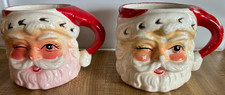 Pair of Vintage 3 Ceramic Winking Santa Mugs,...