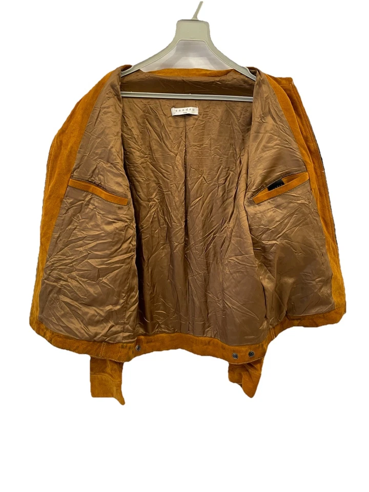 H70# Sandro Paris Suede Jacket Brown Wool Blend Zip Front Truckers Style Size M - Image 3 of 4