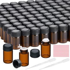 100Packs Essential Oil Sample Bottles 2Ml Drams Amber Glass Vials with Caps,