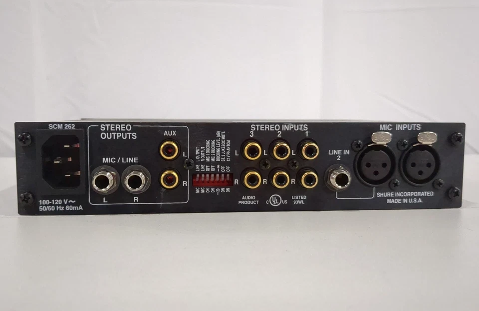 New Shure SCM262 Stereo Microphone Mixer With XLR & RCA Inputs For Commercial - Image 3 of 4