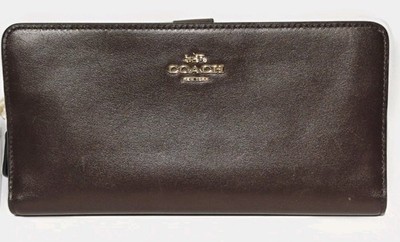 AUTHENTIC COACH LOGO BROWN LEATHER LONG WALLET PREOWNED MEDIUM ~ GOOD CONDITION 