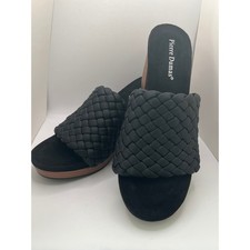 Pierre Dumas Morgen-6 Woven Chunky Heel Mules Sandal Women 9 Black Boho Chic