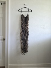 Zara Tan Maxi Slip Dress with Sheer Black Floral Embroidery Overlay Size XS