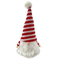 Warm LED Light Up Christmas Gnome with Striped Red and White Hat 8 Inch