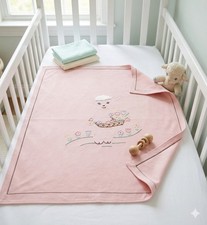 VTG 50/60  s Hand-Stitched Baby Receiving Blanket Embroidery  Pink Sheep