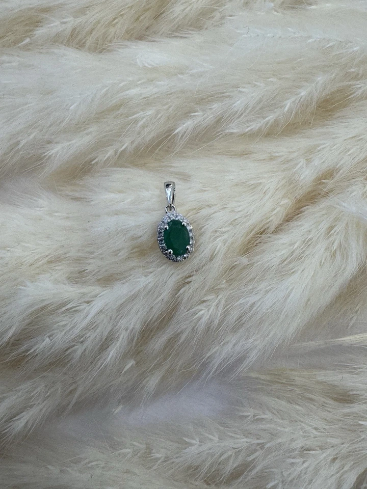 585 Gold Anhänger Smaragd/Diamanten.Smaragdanhänger,neu+Etikett.Weissgold 14KT - Bild 1 von 4