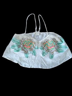 Mara Hoffman Swim L White Floral Embroidered Crop Top