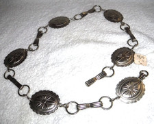 Vintage Concho Belt Stamped Discs Silver Tone Southwest Cowgirl 40"