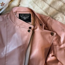 Kids M 7/8 Powder Pink Faux Leather Full Zip Motorcycle Spring Biker Jacket