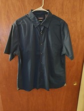 Van Heusen Long Sleeve Button Up Dress Shirt Navy Blue -Men's Size XL 17-17.5