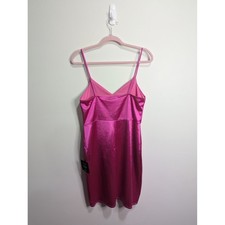 Lulus Hot Pink Satin Mini Dress Womens Large NWT Bodycon Spaghetti Strap V-Neck