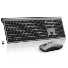 Silent Wireless Keyboard and Mouse Combo Full-Size with 2400 DPI Space Grey