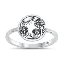 Sterling Silver Sunflower Nature Life Plant Ring New Solid 925 Band Sizes 4-10