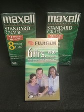 Maxell Video Cassette Standard Grade VHS T-160 8 Hours 2 with Fuji 6 Hour Sealed