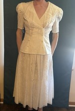 Vintage Scott McClintock White Floral Lace Jacket Skirt Set Wedding Dress Size 4
