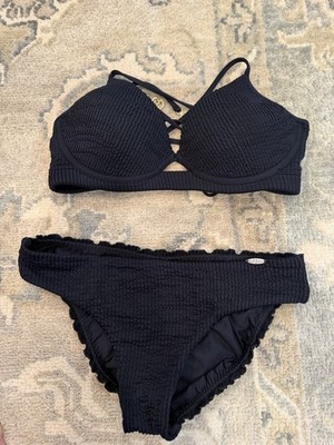 Luli Fama Black Bikini Underwire Top Full bottom Sz L