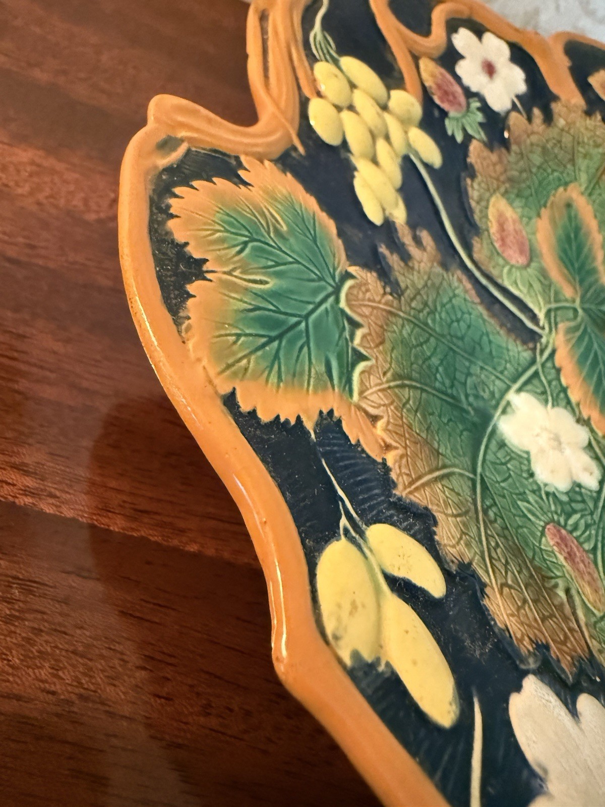 Antique William Brownfield  Majolica Strawberry Grape Compote Bowl Plate 1880’s