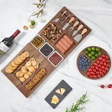 Charcuterie Board Set & Cutting Board, Acacia Wood Cheese Board with Knife Se...