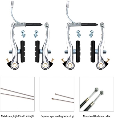 Hmseng V-Type Bike Brake Set, Complete Universal Front and Rear Sliver - Picture 3 of 7