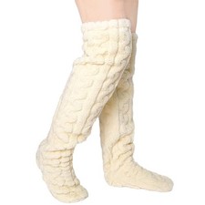 Women's Fuzzy Thigh high Socks Over Knee Cozy Fluffy Slipper One Size 905 Beige
