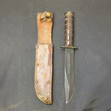 Vintage US Navy WWII Camillus Mark 2 Fighting Knife & Leather Sheath Rare