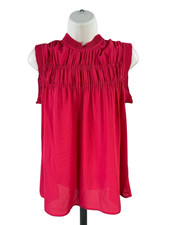 Max Studio Womens Pink Ruffle Trim Crepe Blou...