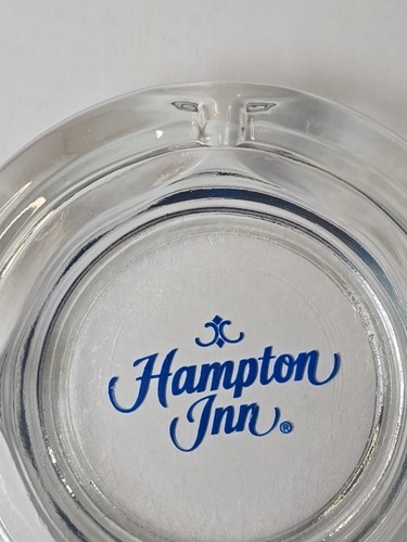 Hampton Inn Hotel Glass Ash Tray Clear Glass Blue Wording Pre-owned Vintage - Picture 7 of 14