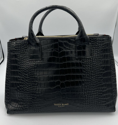 Teddy Blake Croco Bella Black Satchel Bag Red Interior Embossed Calf Skin
