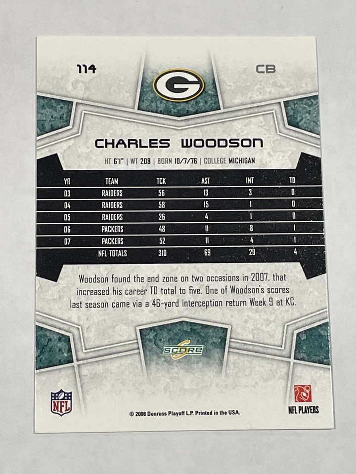 Score Football #114 2008 - Charles Woodson - Green Bay Packers Foto 2 de 2