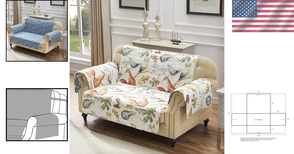 Furniture Protector Slipcover Loveseat Reversible Pet-Friendly Slip-proof Nat... - Image 2 of 4