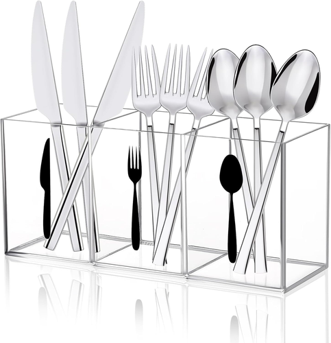 Acrylic Cutlery Storage Organizer Bin Clear Acrylic Silverware Caddy Utensil Hol - Picture 8 of 12