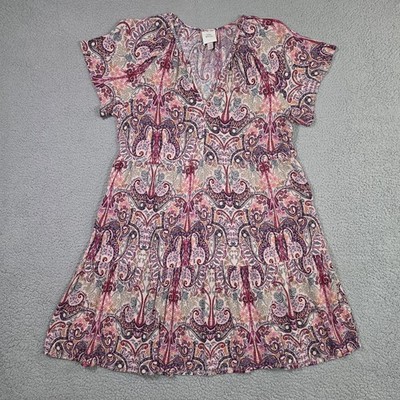 Knox Rose Tiered Babydoll Dress Womens XL Pink Paisley Boho Prairie Western