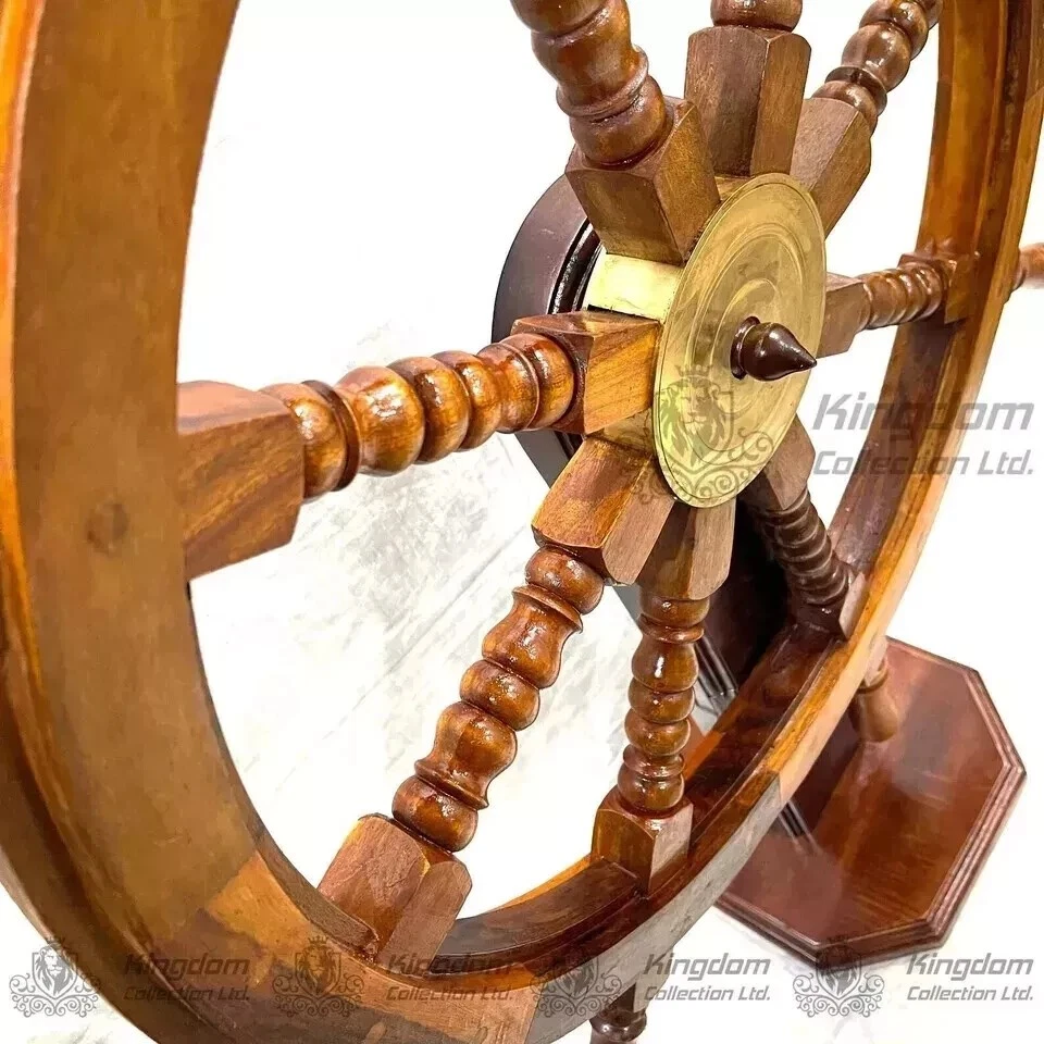 Nautical Antique 36'' Ship Steering Wheel with Pedestal Wooden for Home Gift - Image 3 of 4