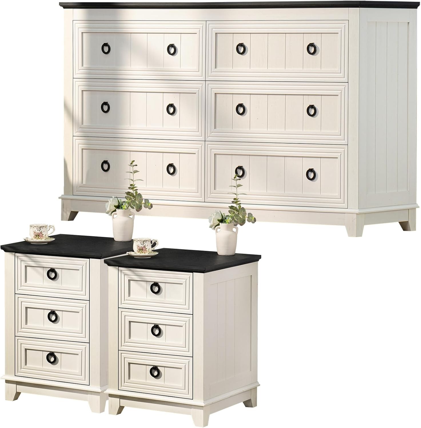 3-Piece Dresser and Nightstand Set with 6 Drawers & 2 Nightstands  