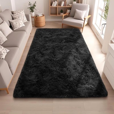 Black Rugs for Bedroom 4x5.9 ft - Ultra Soft Faux Fur Area Rug - Plush Non-Sl...