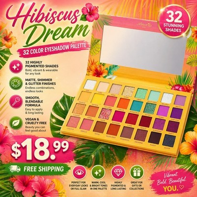 New Amor us Hibiscus Dream PALETTE 32 Shade Highly Pigmented Colors,Paraben Free