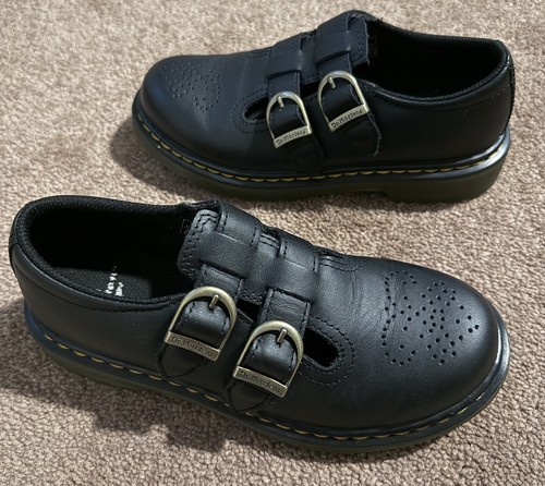 Dr Martens 8065 Youth Girls Sz 2 Shoes Black Leather Buckle Mary Janes L1