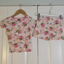 Star Wars Baby Yoda Girls Pajamas Size 10 Short Sleeve 2-Pcs Pink Pjs Cute Grogu
