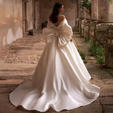 Bow Zip Wedding Dresses Sleeveless Bride Gown Sweetheart Satin A-Line Gowns