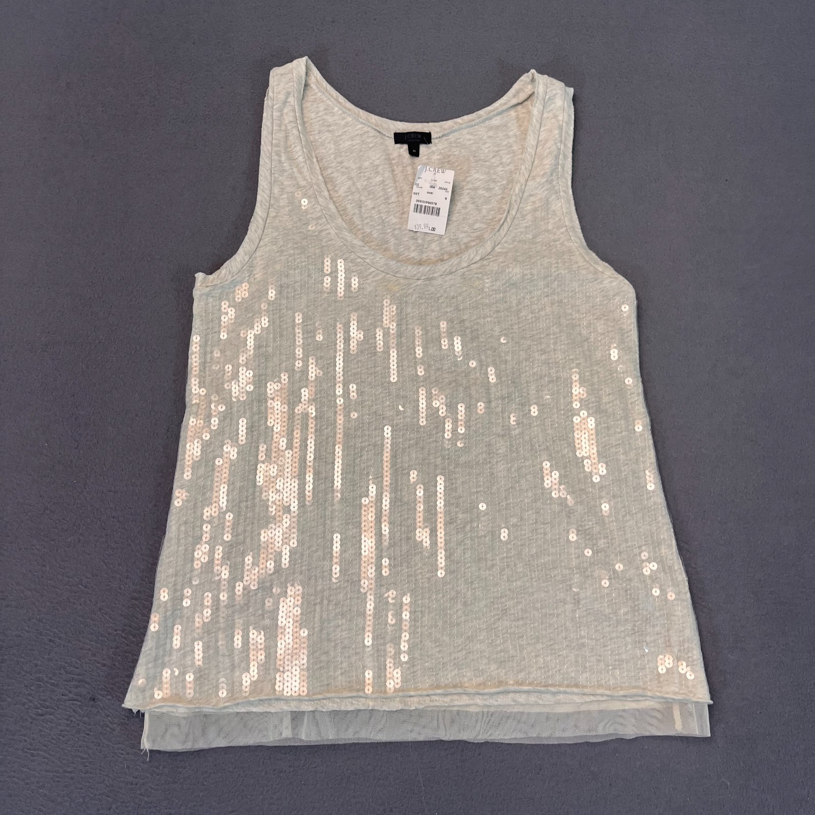 J.CREW Tank Top Womens Med Sequin Embellished Scoop Neck 100% Cotton Ivory NWT