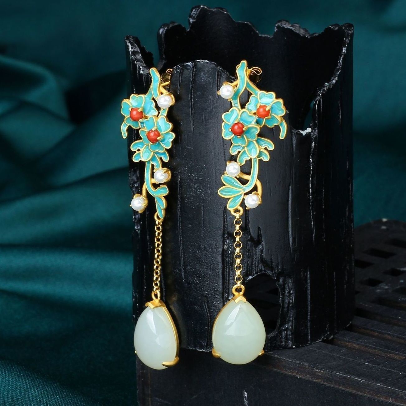 Long Tassel Drop Earrings Retro Ethnic Gold-Plated Enamel Jewelry for Women