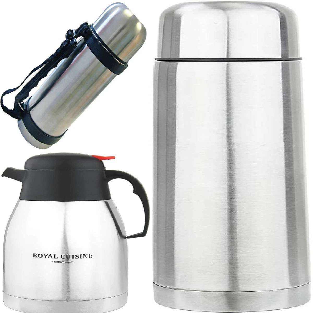 Stainless Steel Vacuum Thermos Flask Hot / Cold Carry Handle