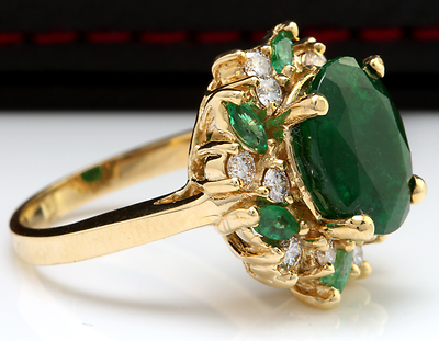 7.04Ct Natural Emerald & Diamond 14K Solid Yellow Gold Ring  7.04 Ct Natural Emerald & Diamond 14KY Gold Ring main image 0