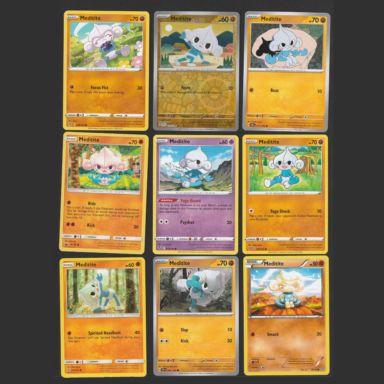 Meditite Pokemon Card Collection Set of 9 English Cards Reverse Holo