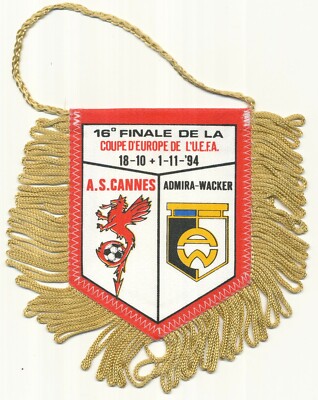 Fanion AS Cannes Vs Admira Wacker Oesterreich - Coupe UEFA 1994 - Rare