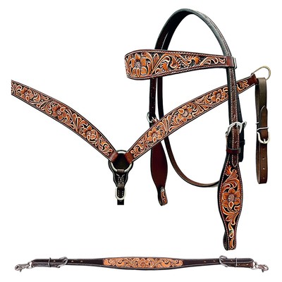 BE Bar H Equine Genuine Western American Leather Horse Premium Headstall &