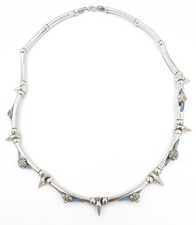 New Unique Silver Tone Metal Tube Necklace with Spikes N2136