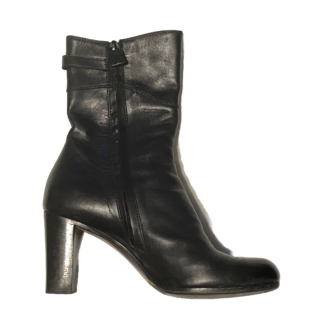 Costume National designer rare ankle boots Black Leather round toe 38.5 US 8 image 5