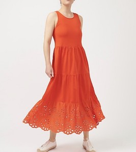 tiered knit maxi dress with eyelet trim